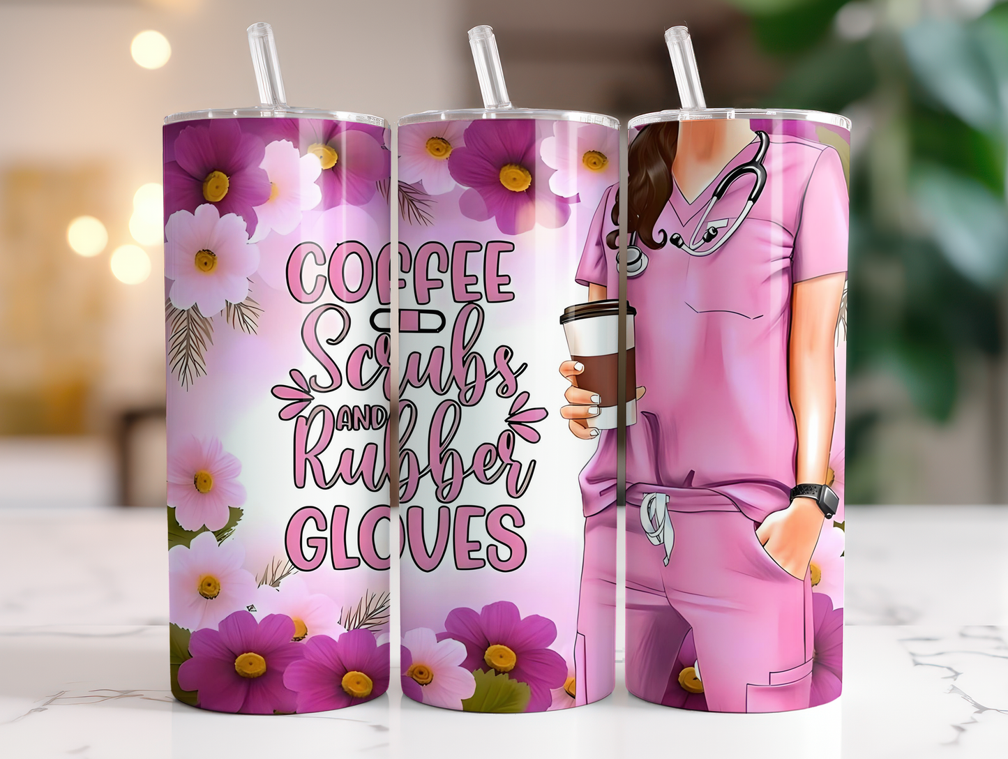 NURSE TUMBLER/ PINK FLOWER