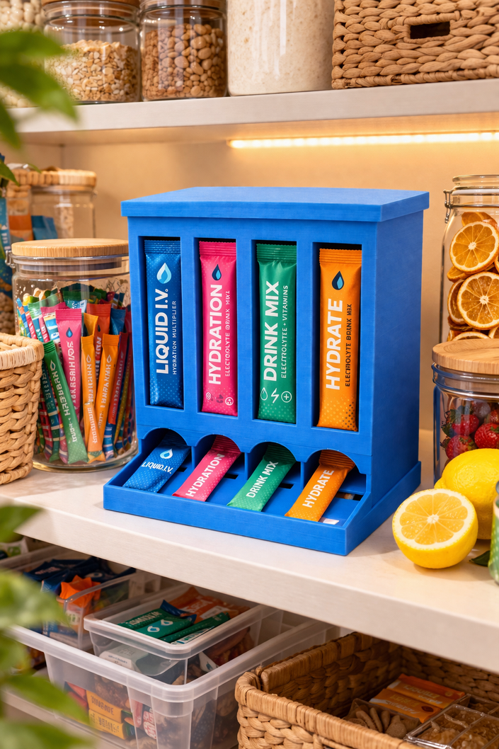 4-Row Drink Mix Packet Organizer Dispenser – Water Flavor Stick Holder