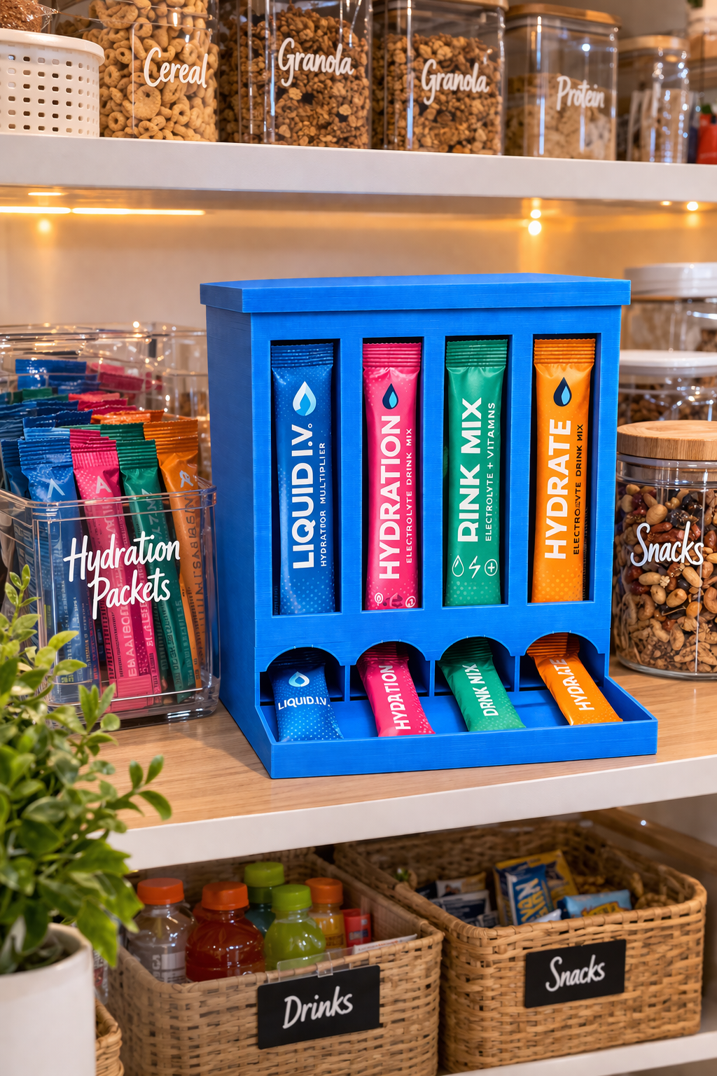 4-Row Drink Mix Packet Organizer Dispenser – Water Flavor Stick Holder