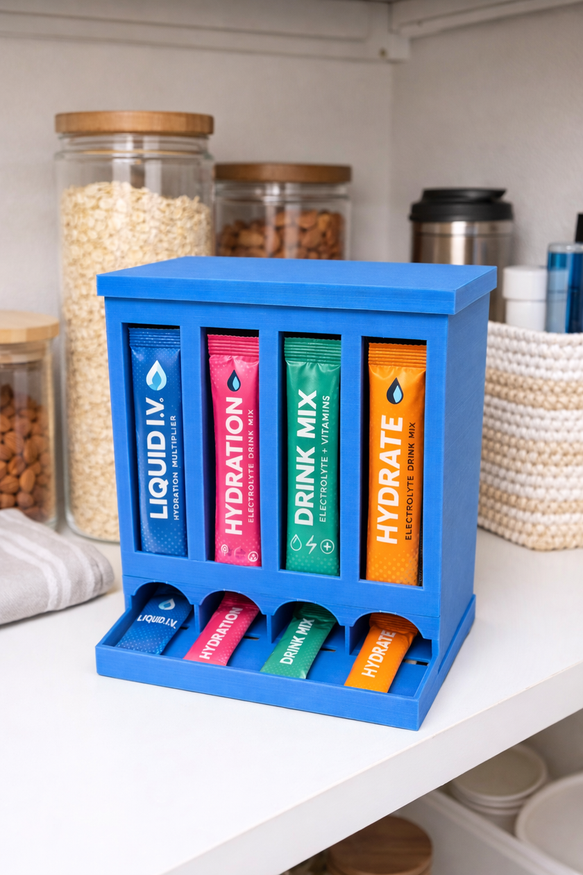 4-Row Drink Mix Packet Organizer Dispenser – Water Flavor Stick Holder