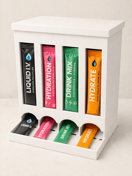 4-Row Drink Mix Packet Organizer Dispenser – Water Flavor Stick Holder