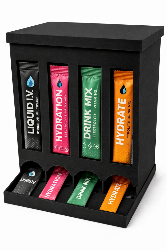 4-Row Drink Mix Packet Organizer Dispenser – Water Flavor Stick Holder