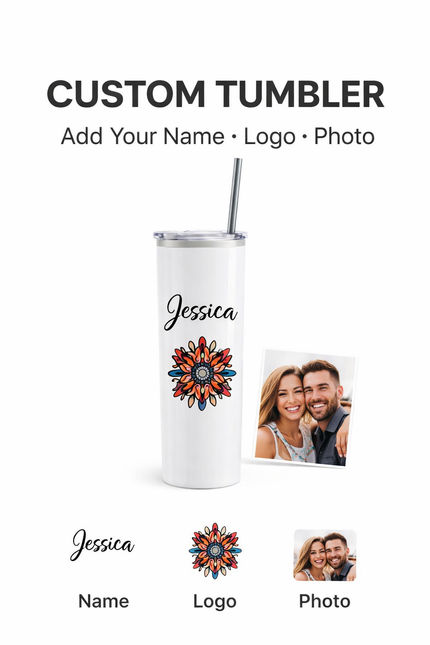Custom 20oz Skinny Tumbler – Personalized Name, Logo or Photo Cup with Lid & Straw