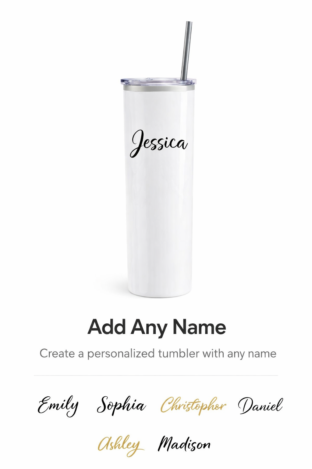Custom 20oz Skinny Tumbler – Personalized Name, Logo or Photo Cup with Lid & Straw