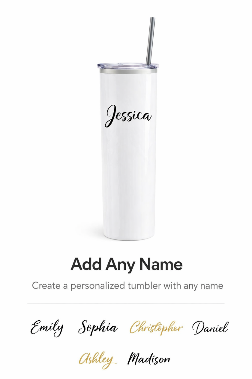 Custom 20oz Skinny Tumbler – Personalized Name, Logo or Photo Cup with Lid & Straw