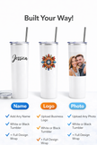 Custom 20oz Skinny Tumbler – Personalized Name, Logo or Photo Cup with Lid & Straw