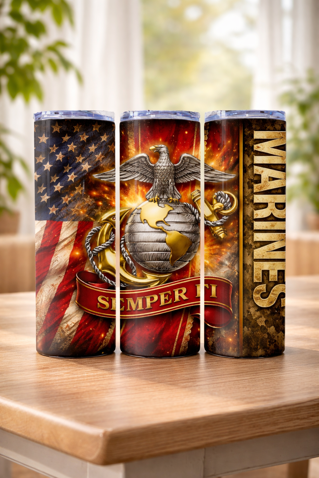 20oz Patriotic Tumbler for Veterans – Military Style Stainless Steel Cup – Gift for Him