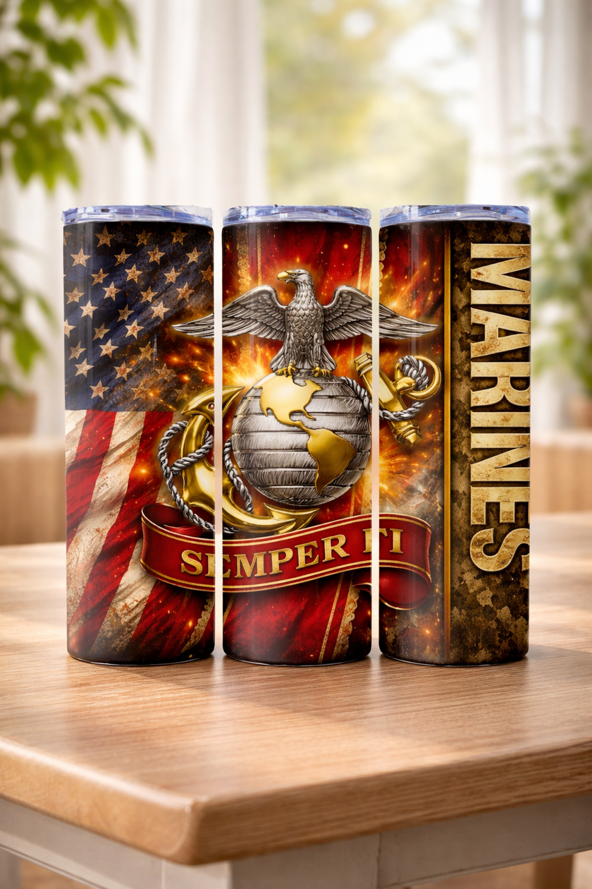 20oz Patriotic Tumbler for Veterans – Military Style Stainless Steel Cup – Gift for Him