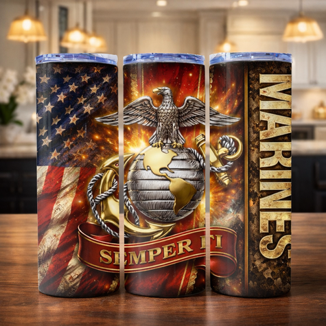 20oz Patriotic Tumbler for Veterans – Military Style Stainless Steel Cup – Gift for Him