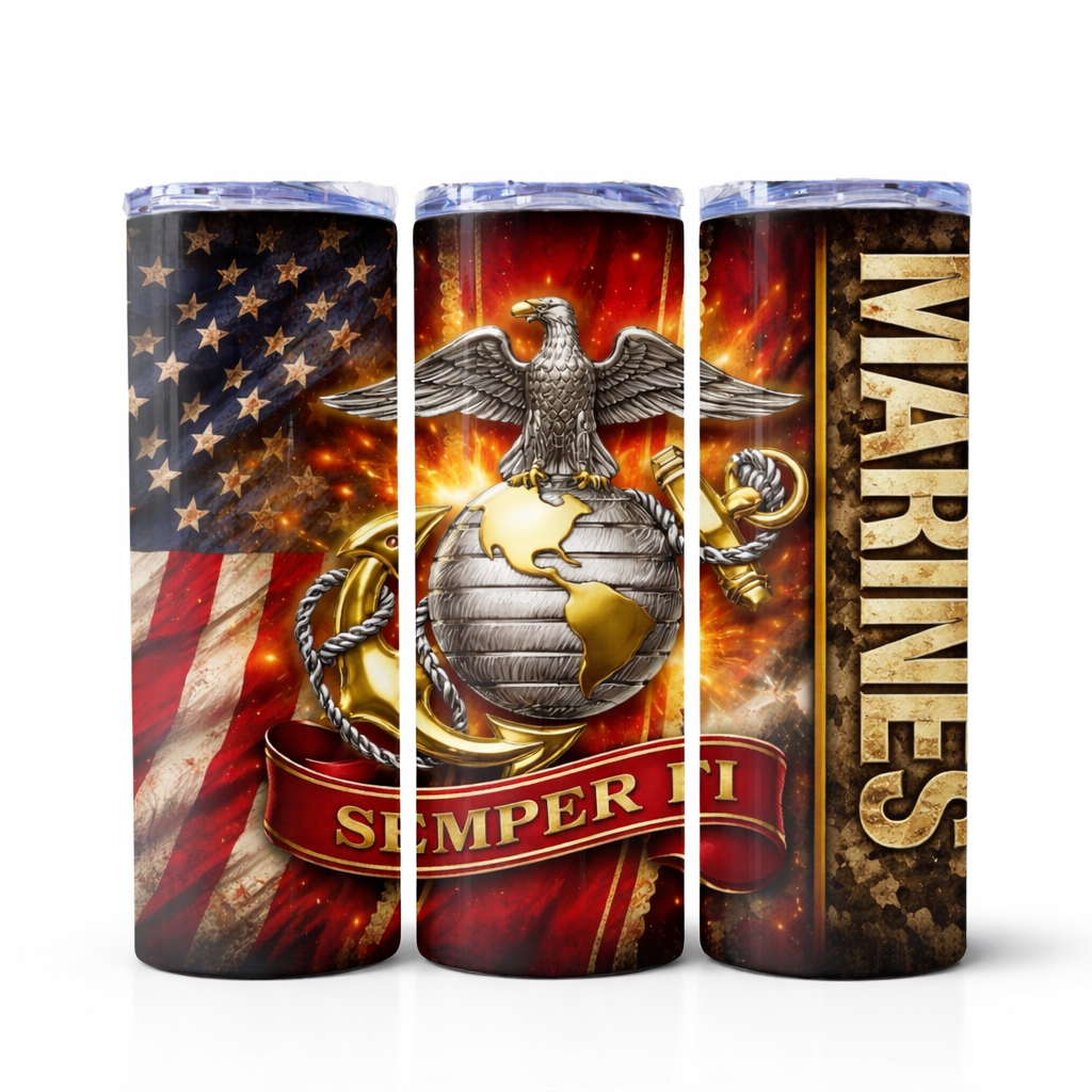 20oz Patriotic Tumbler for Veterans – Military Style Stainless Steel Cup – Gift for Him